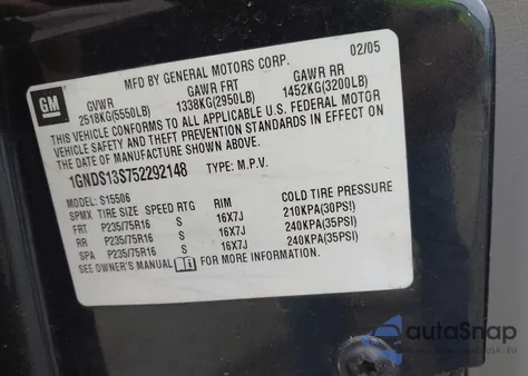 2005 Chevrolet Trailblazer Ls from USA, damaged, VIN 1GNDS13S752292148